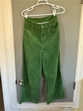 Cider Green Wide-Leg Corduroy Pants